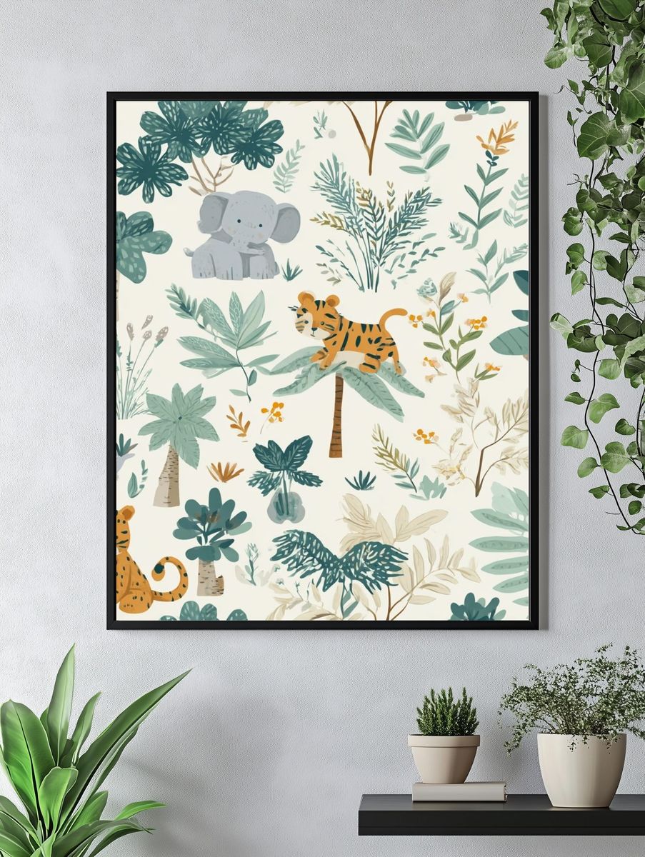 Safari Jungle Nursery Illustration Poster. — room view 4