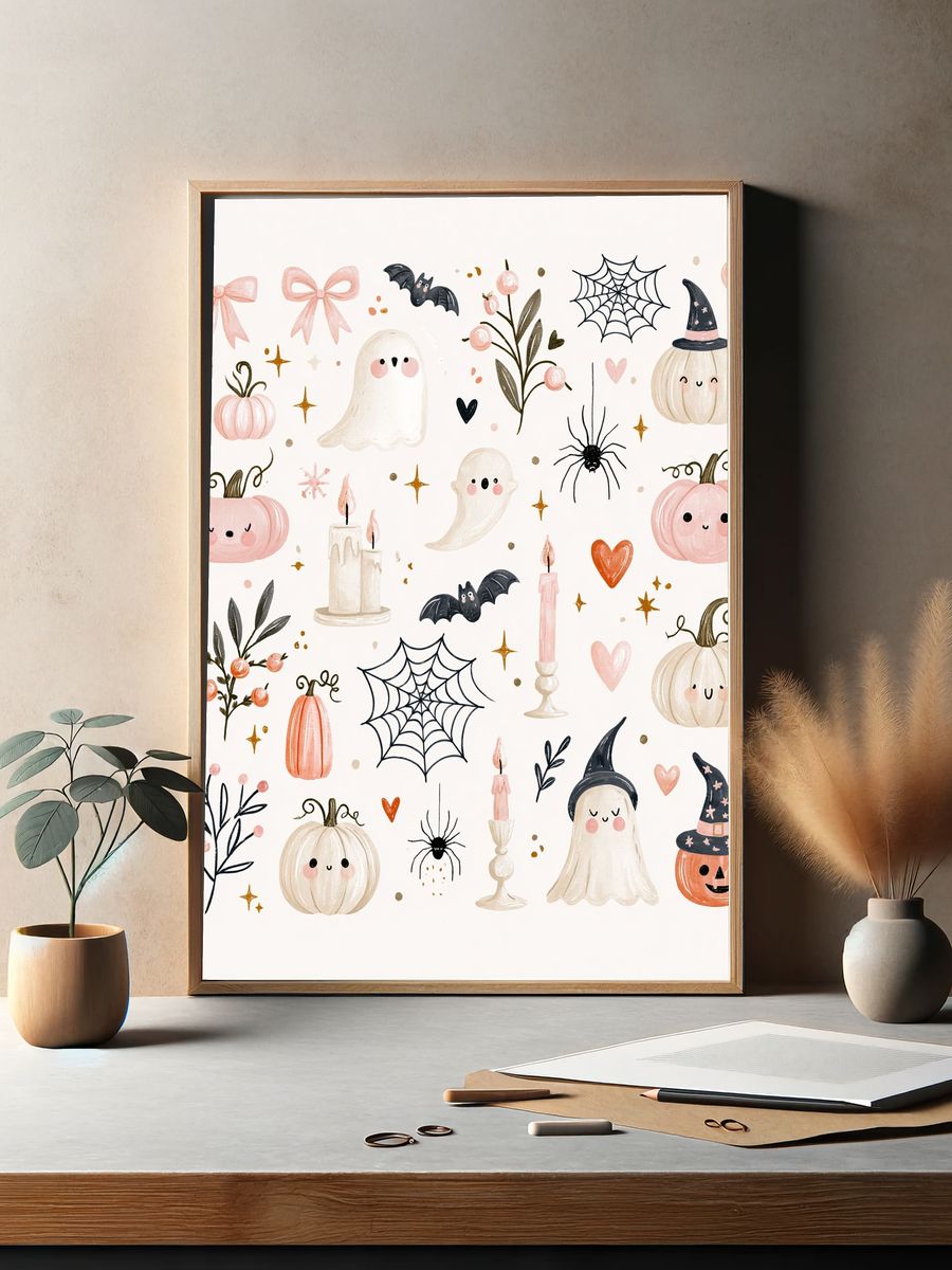 Halloween Pumpkin Ghost Print. — room view 2