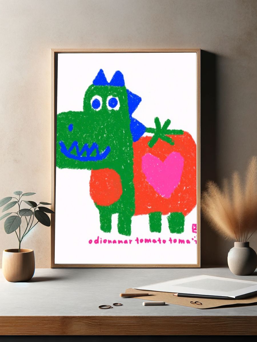 Playful Dinosaur Illustration Poster. — room view 2