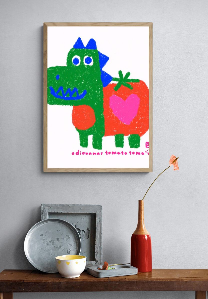 Playful Dinosaur Illustration Poster. — room view 3