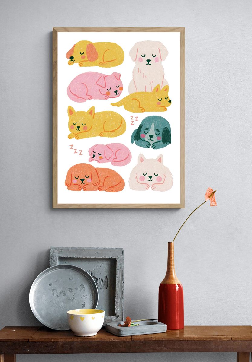 Sleeping Puppies Nursery Print. — room view 3