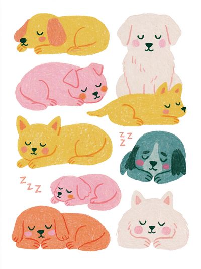 Sleeping Puppies Nursery Print.