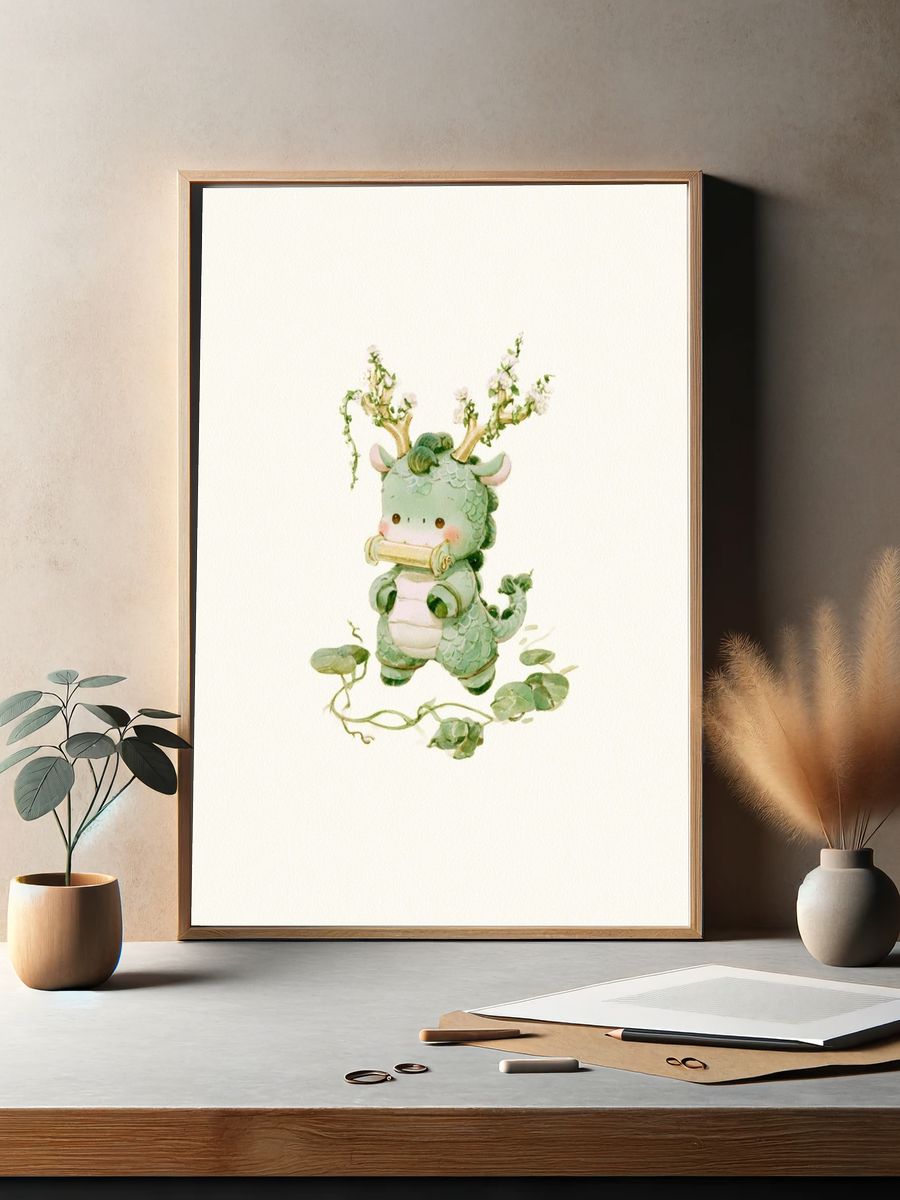 Baby Dragon Watercolor Print. — room view 2