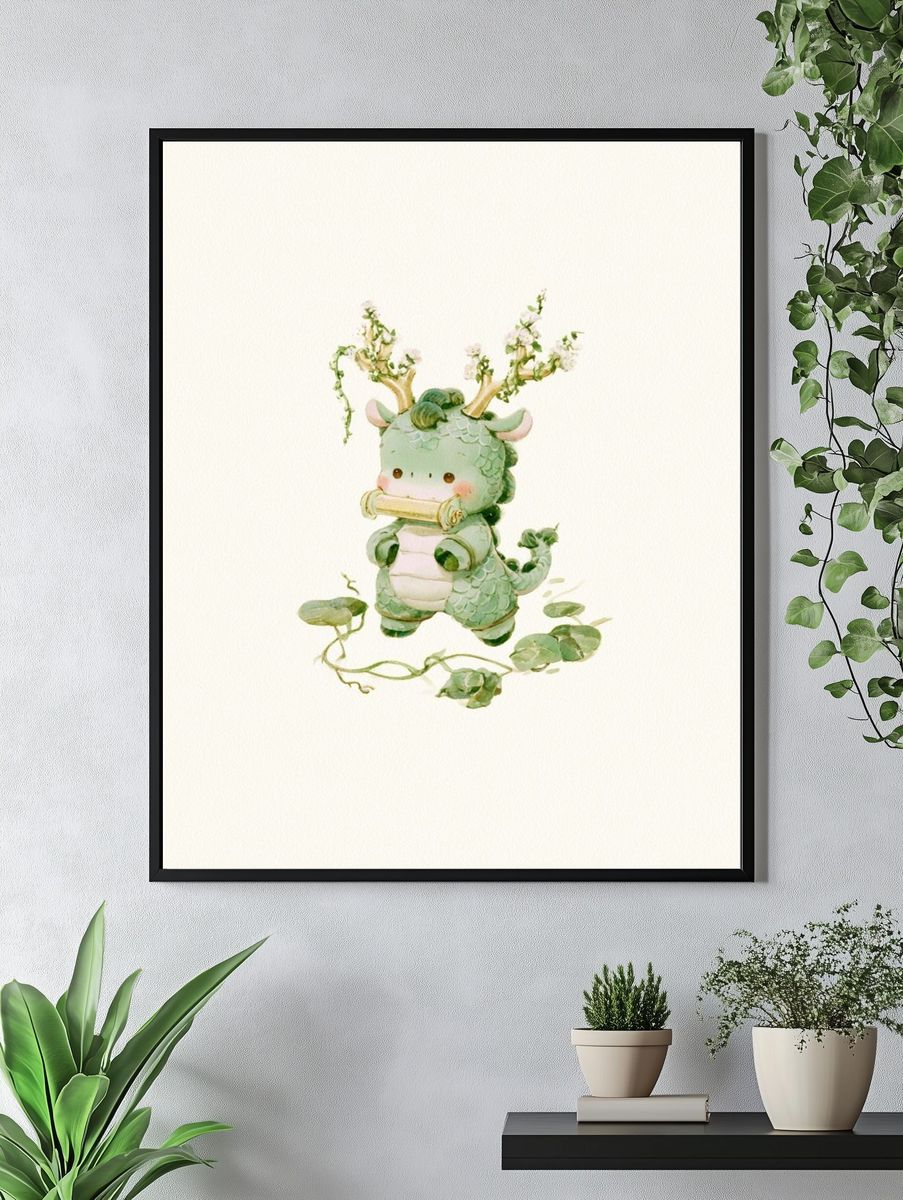 Baby Dragon Watercolor Print. — room view 4