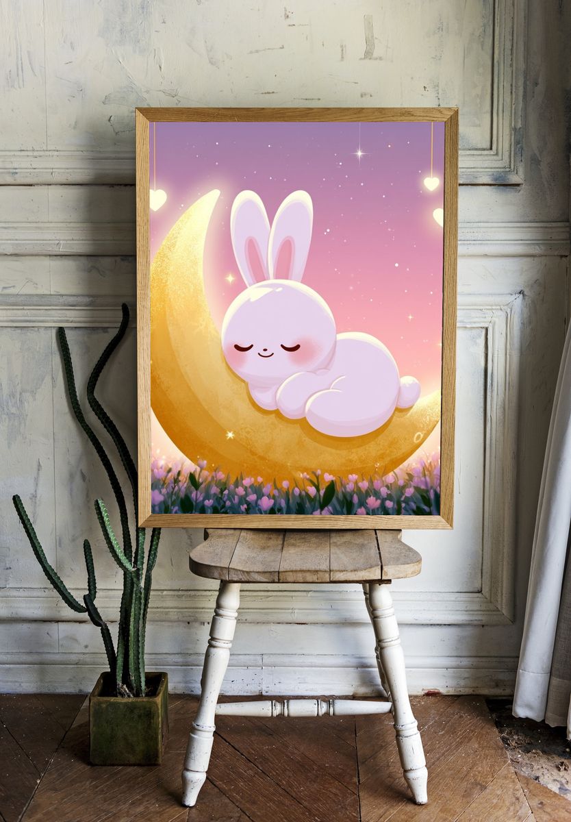 Sleeping Bunny Moon Poster. room preview