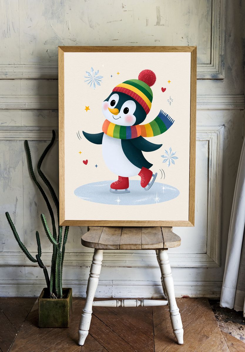 Skating Penguin Kids Room Print. — room view 1