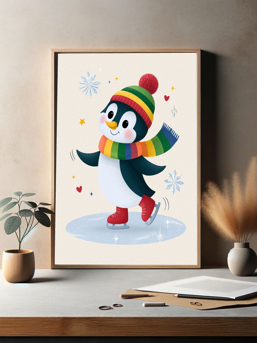 Skating Penguin Kids Room Print. — room view 2