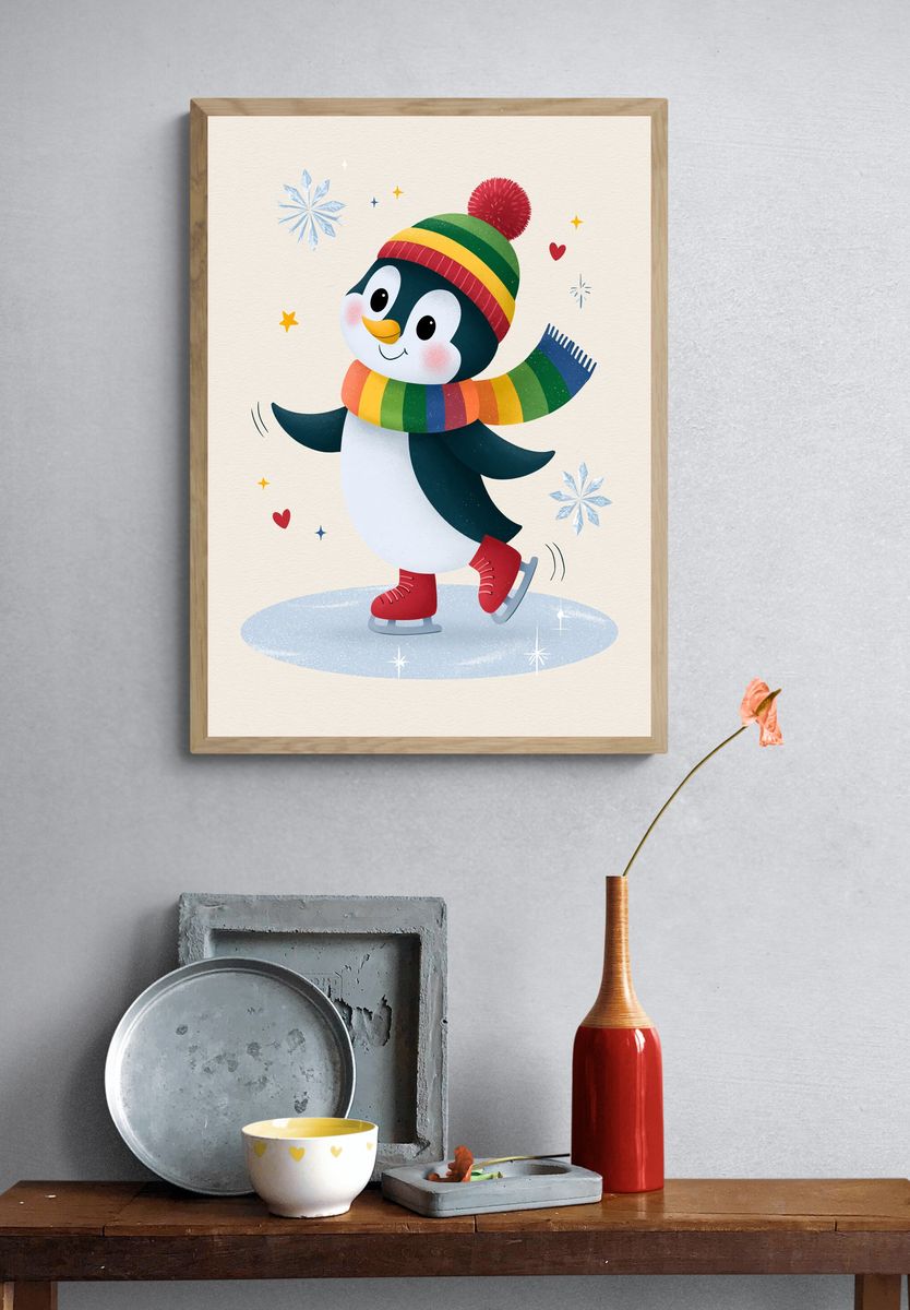Skating Penguin Kids Room Print. — room view 3