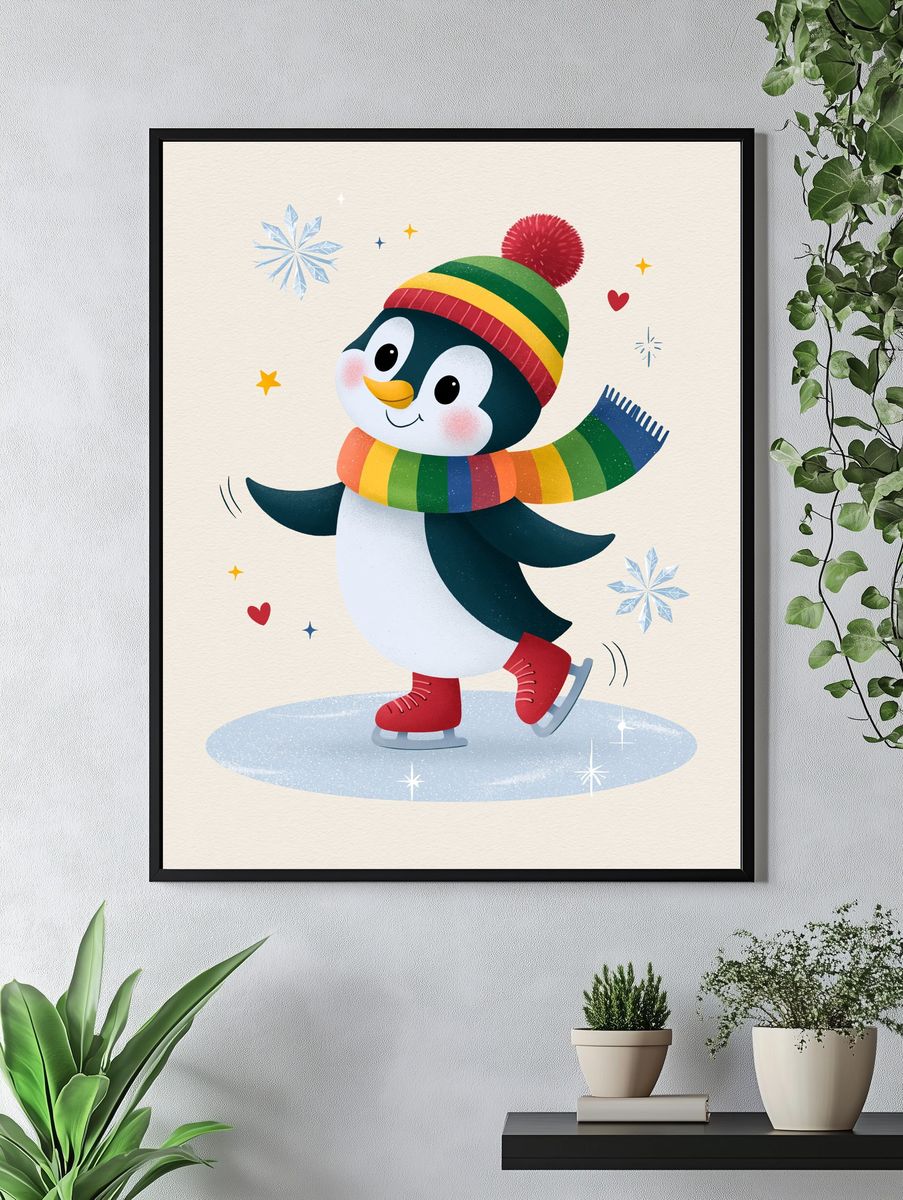 Skating Penguin Kids Room Print. — room view 4