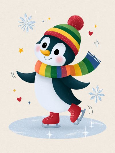 Skating Penguin Kids Room Print. poster