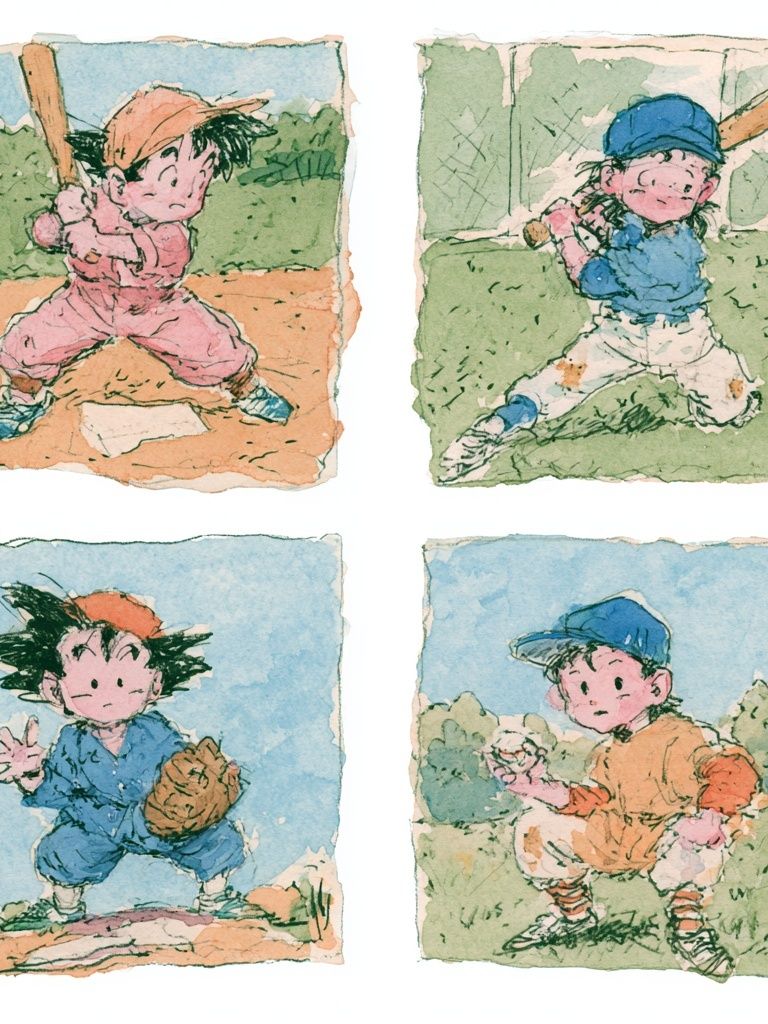 Baseball Kids Watercolor Print. poster detail