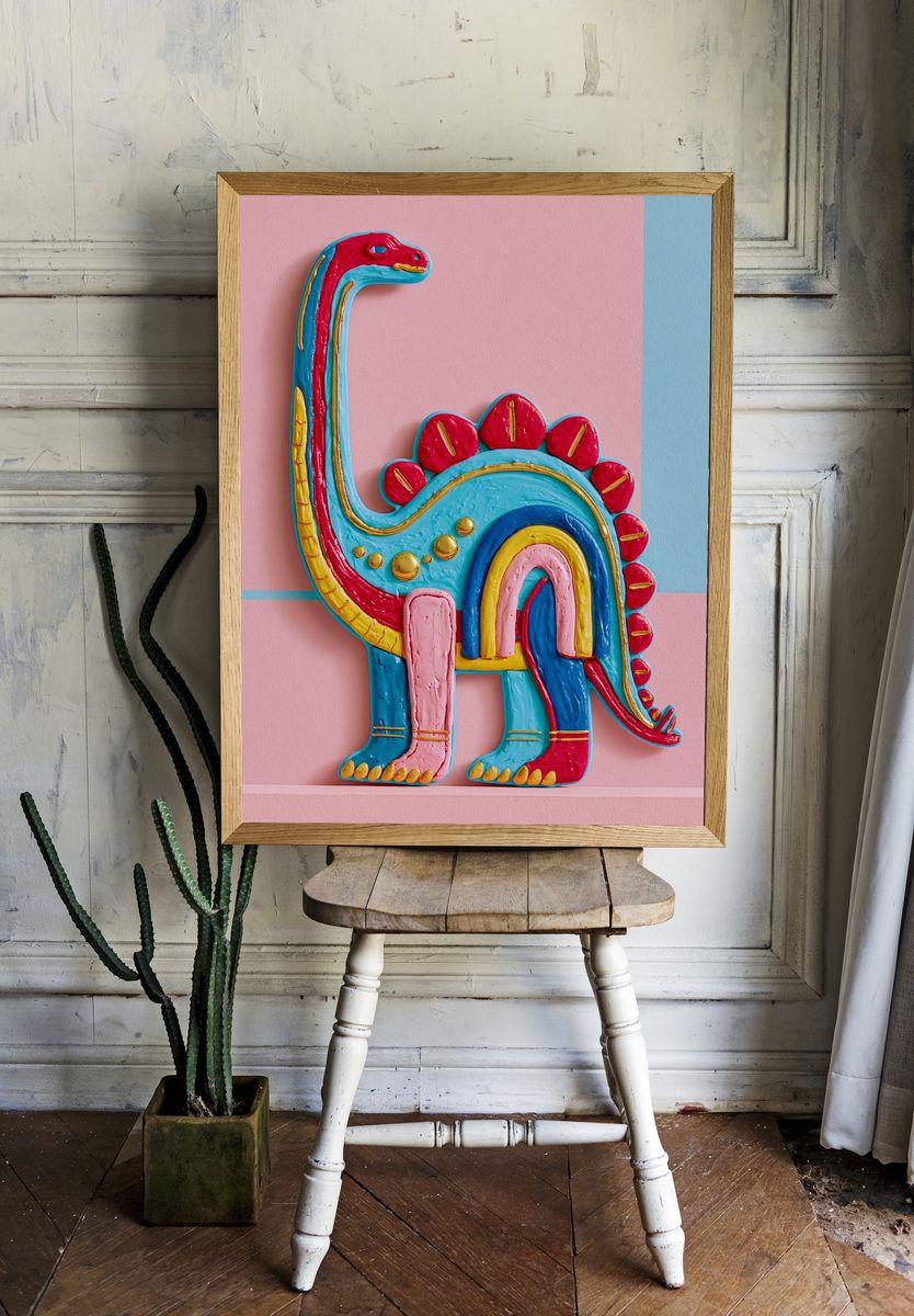 Colorful Dinosaur Sculpture Poster. — room view 1