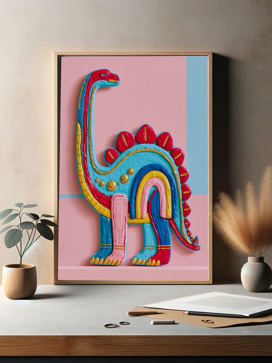 Colorful Dinosaur Sculpture Poster. — room view 2