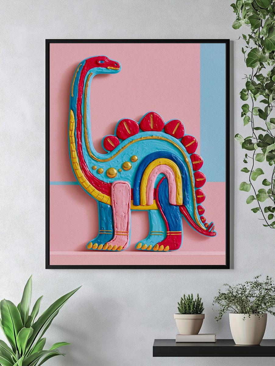 Colorful Dinosaur Sculpture Poster. — room view 4
