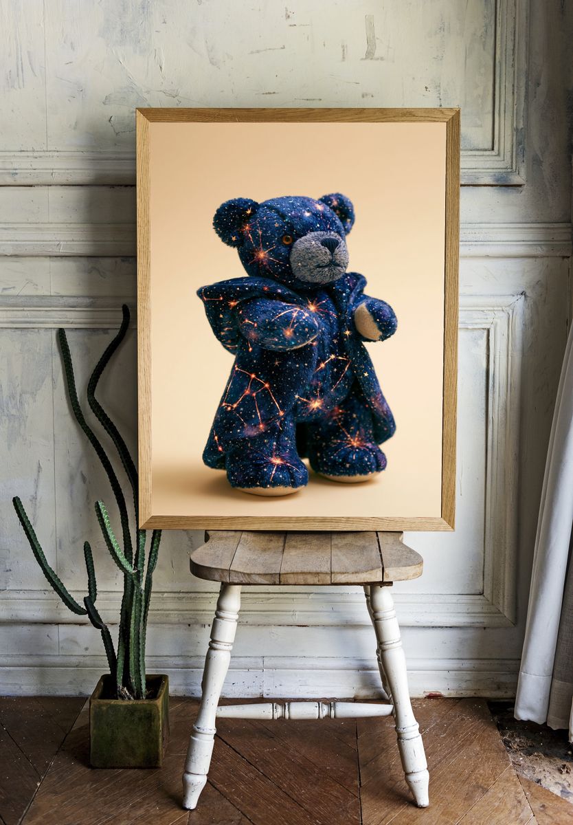 Cosmic Teddy Bear Illustration Print. room preview