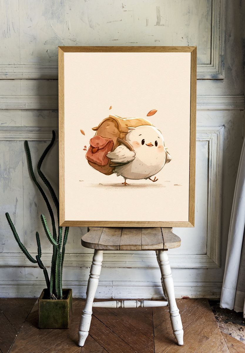 Cute Chick with Backpack Illustration Poster. room preview