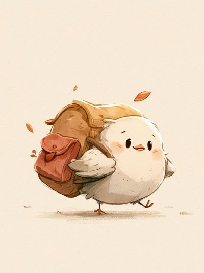 Cute Chick with Backpack Illustration Poster.
