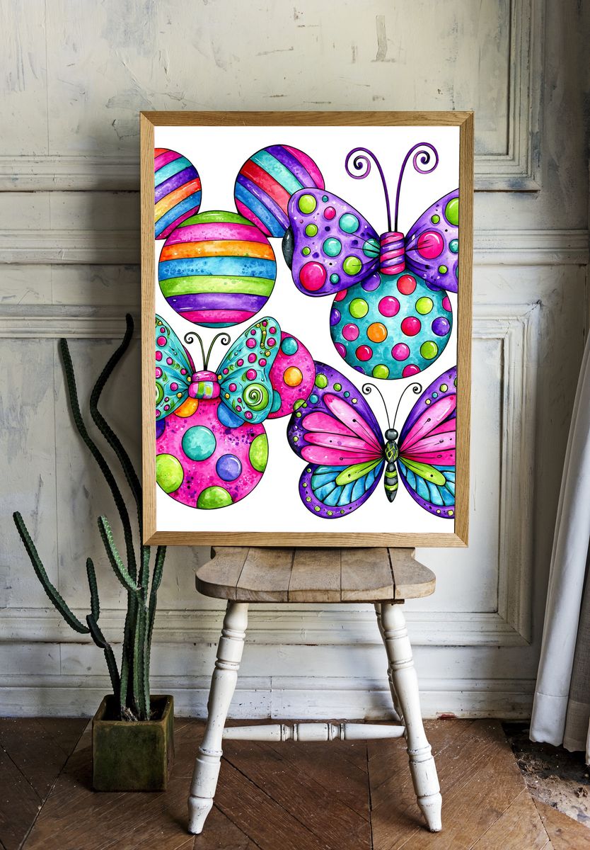 Whimsical Butterfly and Mouse Print. — room view 1
