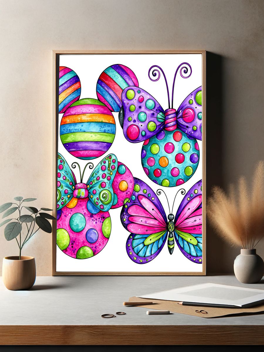 Whimsical Butterfly and Mouse Print. — room view 2