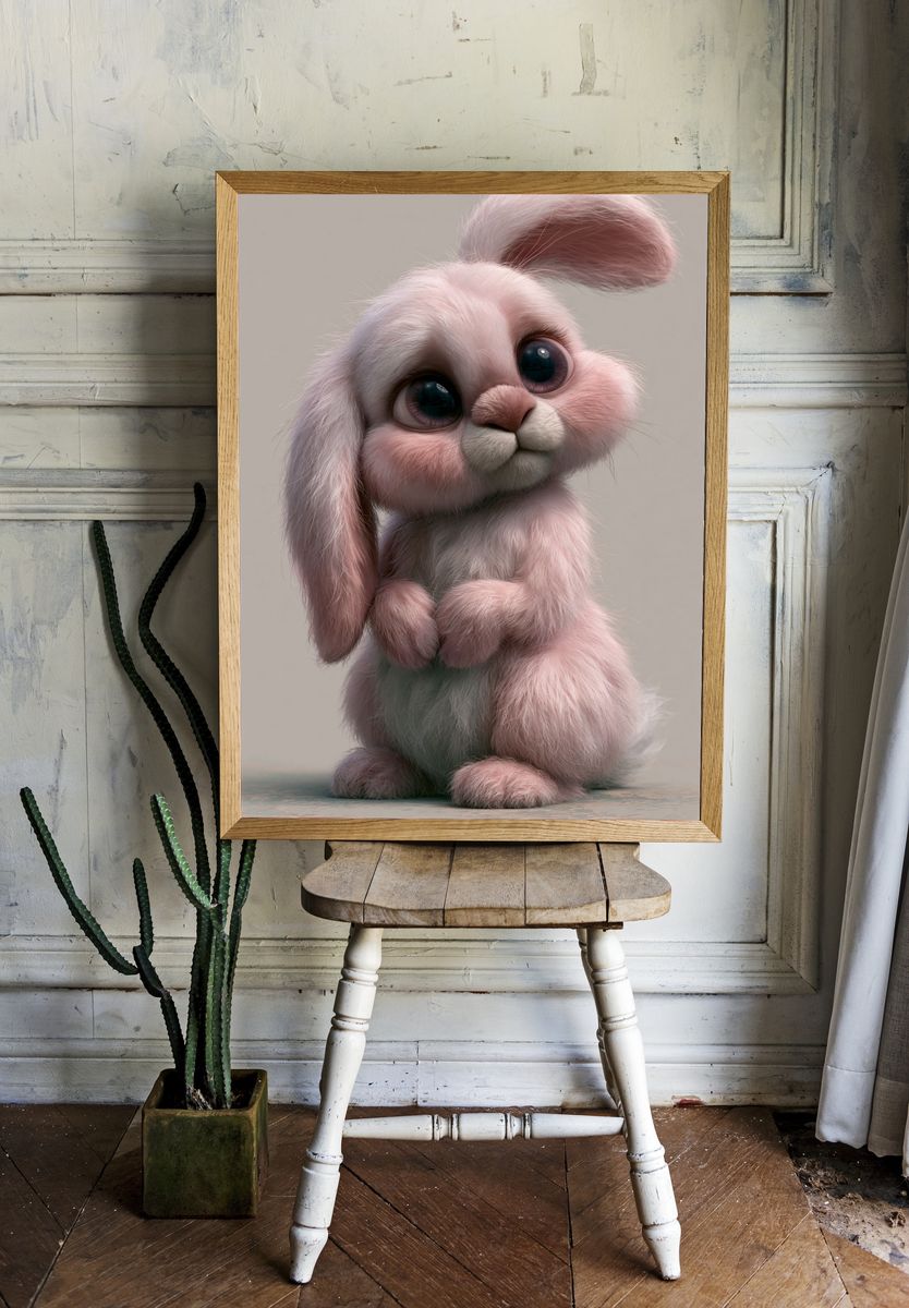 Pink Bunny Portrait Print. room preview