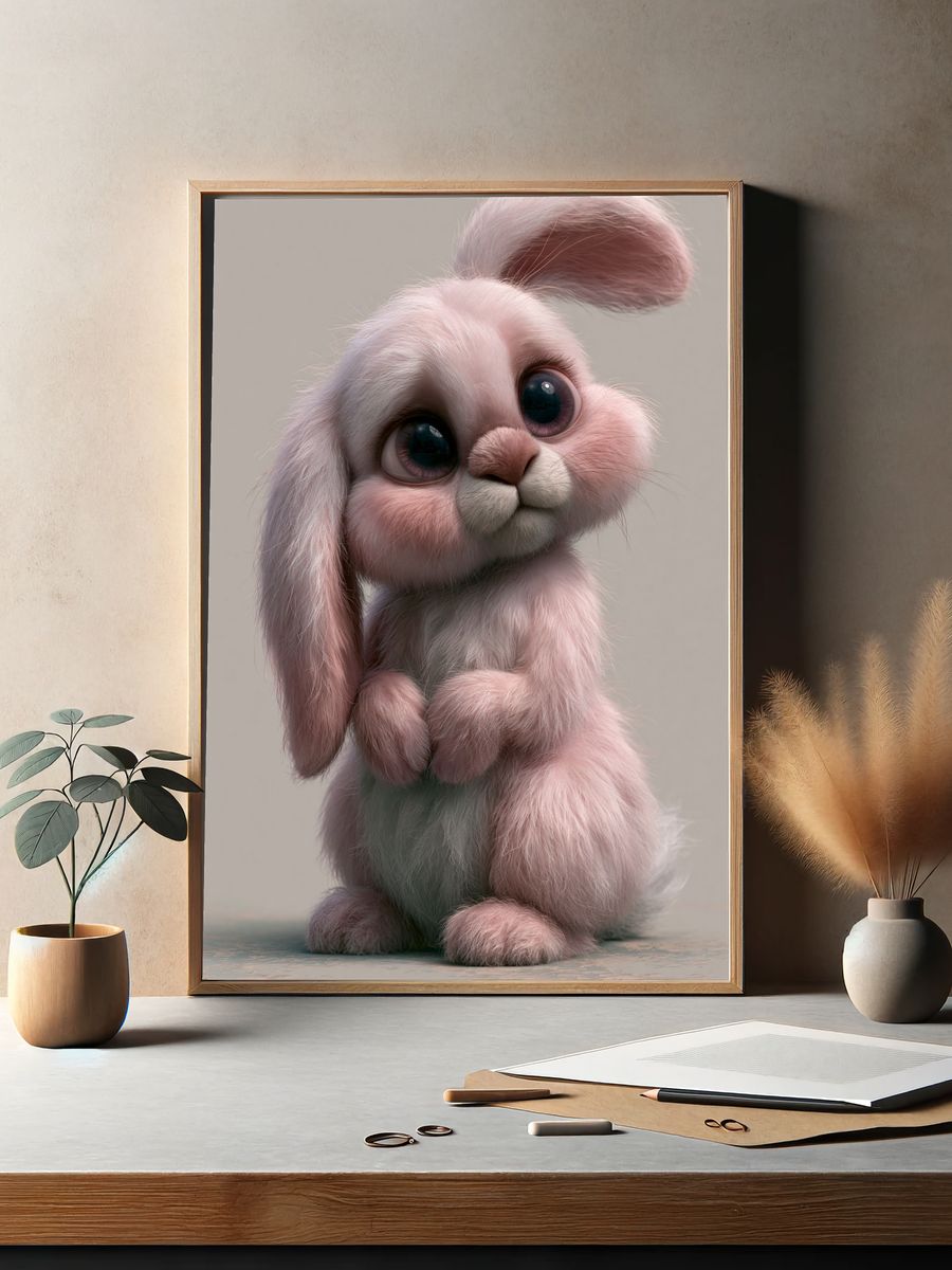 Pink Bunny Portrait Print. — room view 2