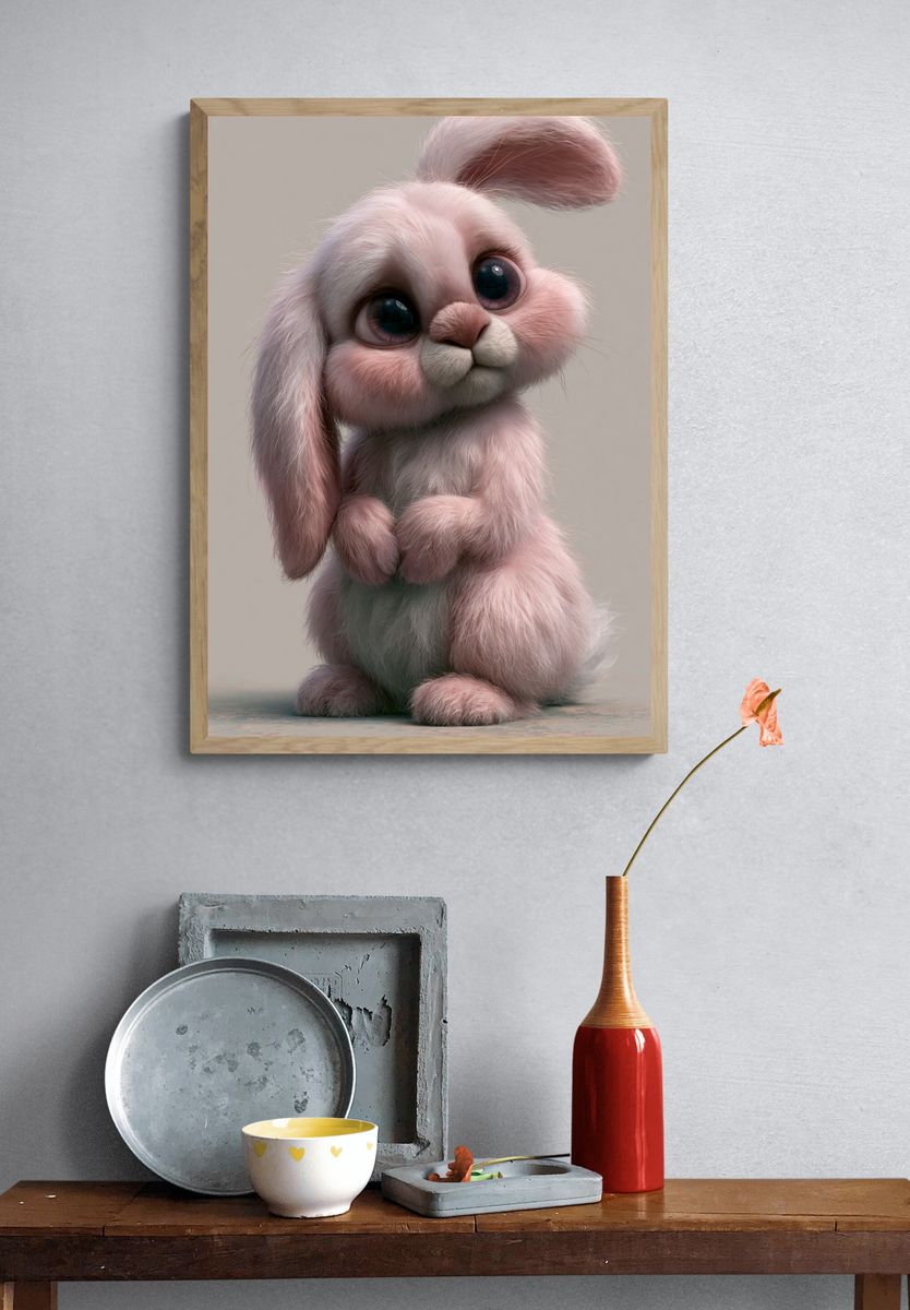 Pink Bunny Portrait Print. — room view 3