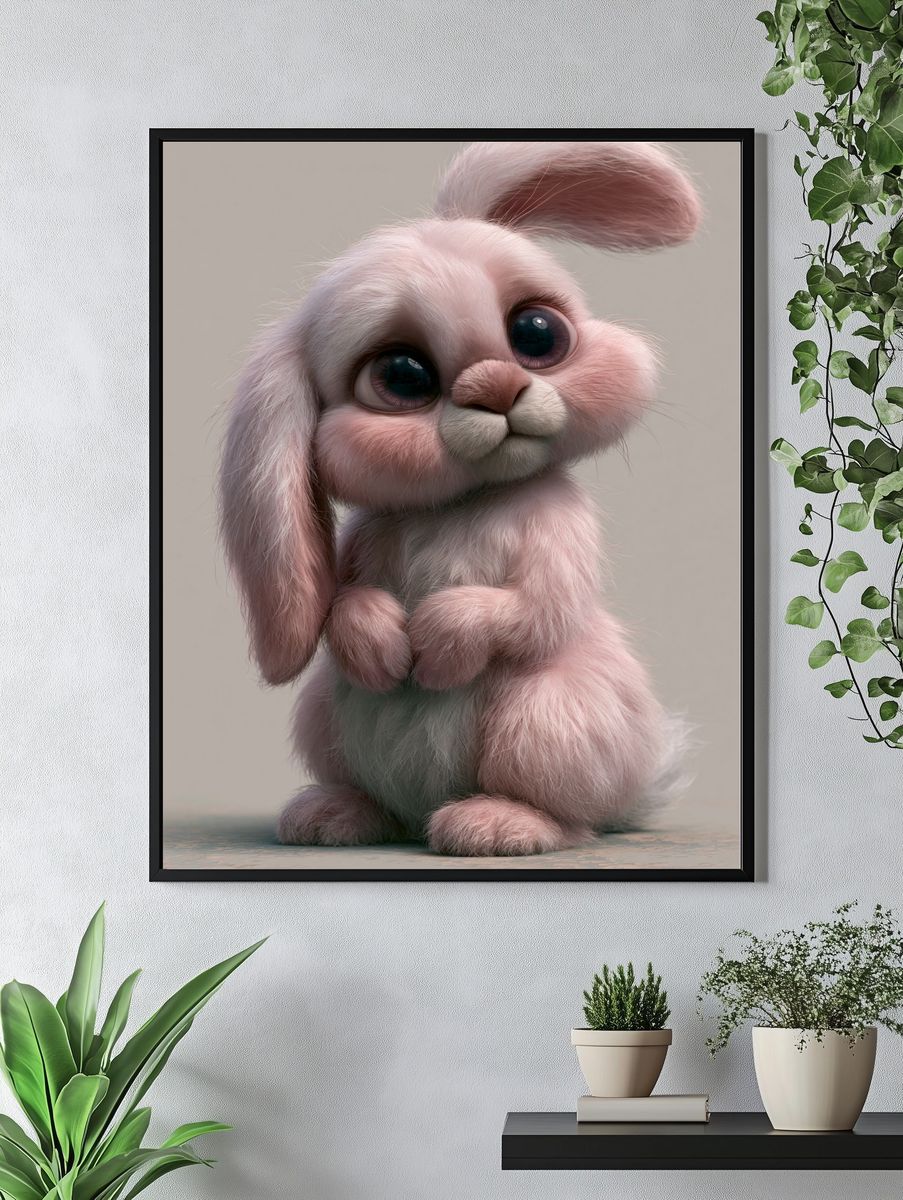 Pink Bunny Portrait Print. — room view 4