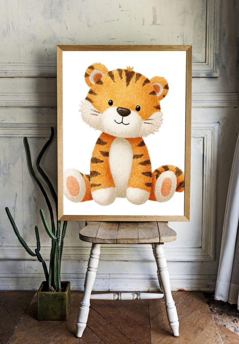 Cute Tiger Nursery Illustration Poster. — room view 1