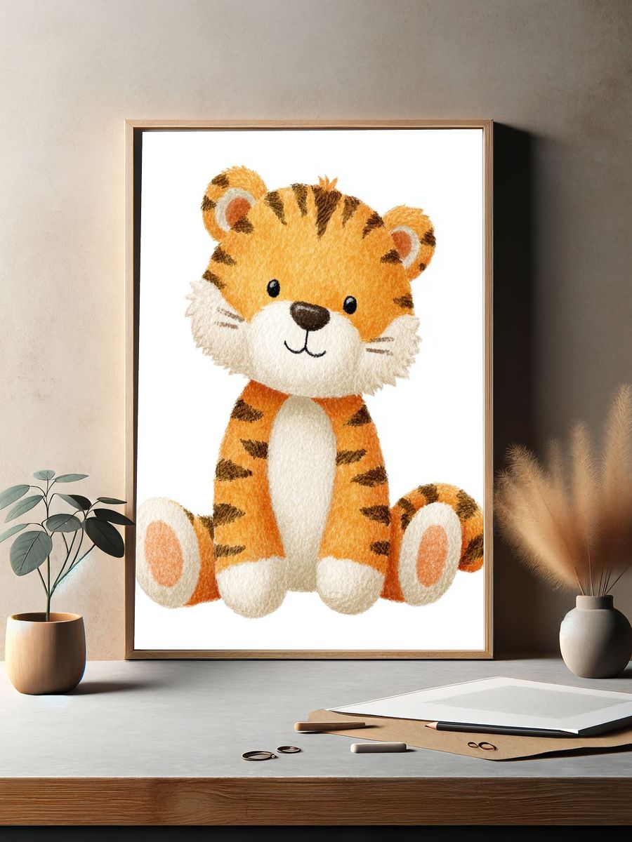 Cute Tiger Nursery Illustration Poster. — room view 2
