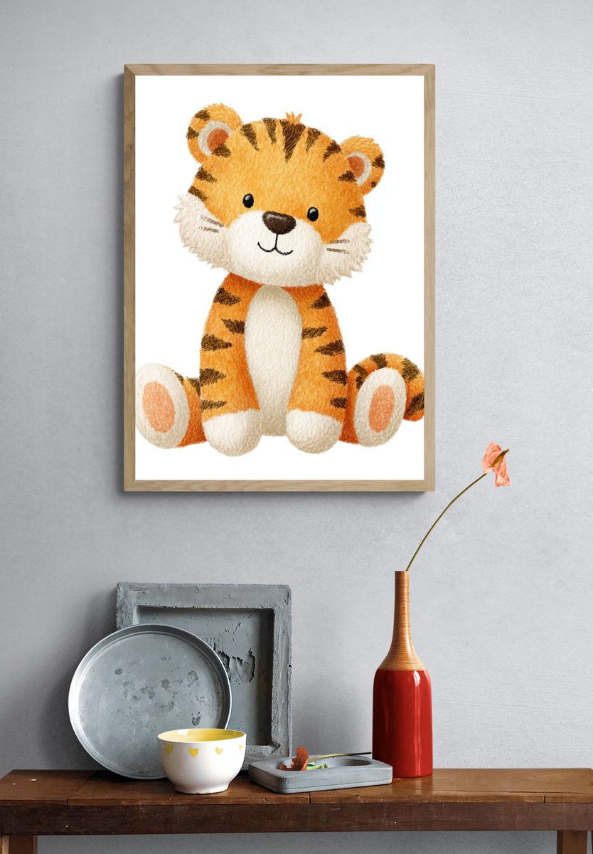 Cute Tiger Nursery Illustration Poster. — room view 3