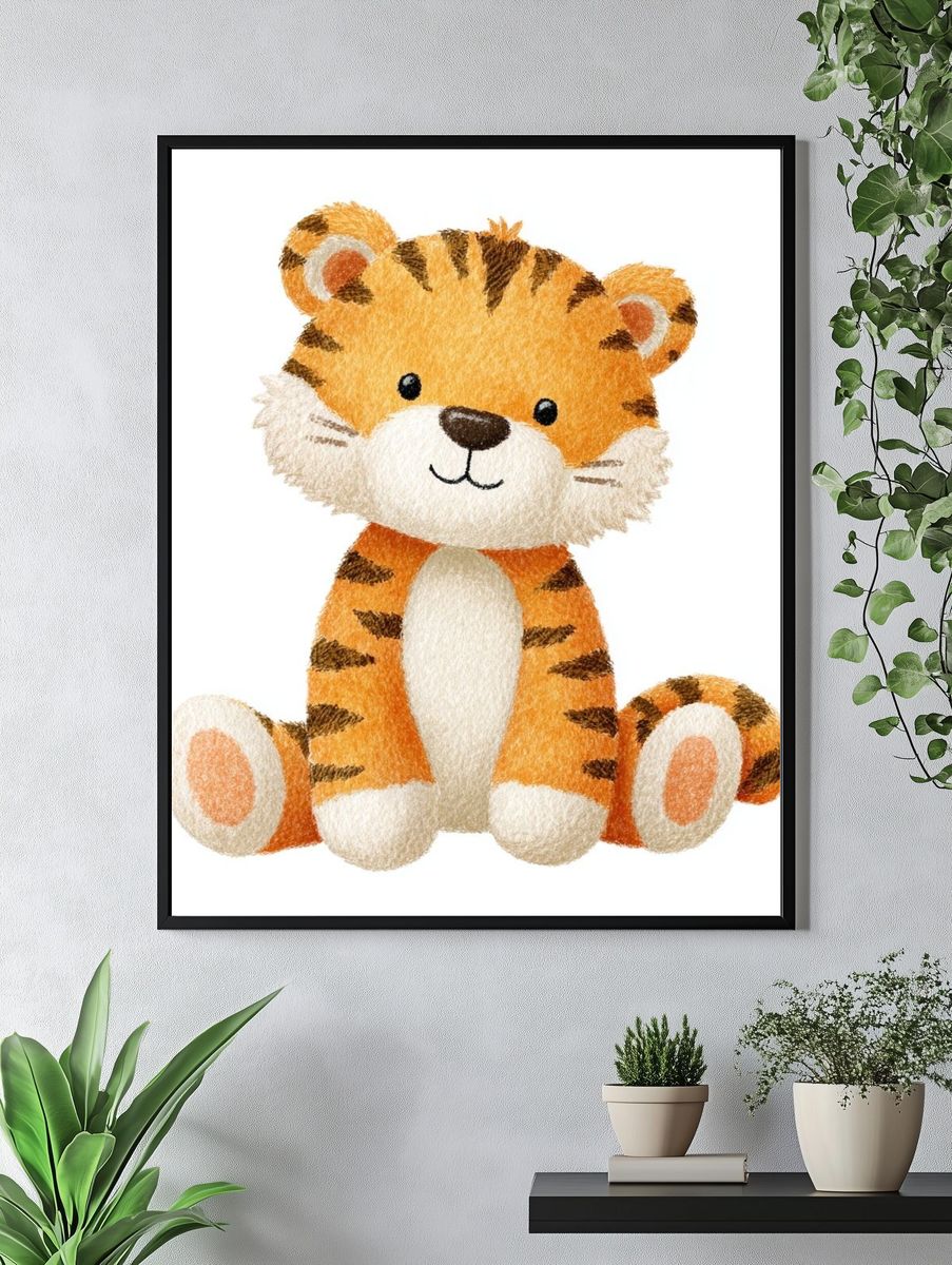 Cute Tiger Nursery Illustration Poster. — room view 4
