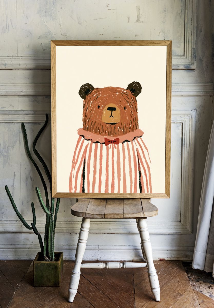 Striped Bear Illustration Poster. room preview