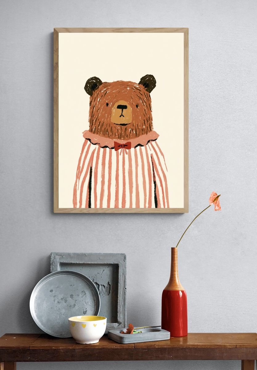 Striped Bear Illustration Poster. — room view 3