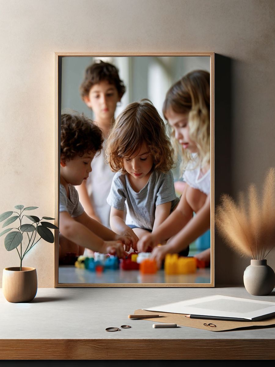 Children Playing Together Photography Poster. — room view 2