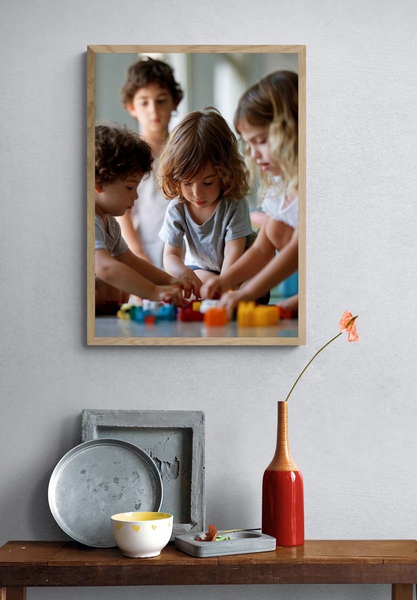 Children Playing Together Photography Poster. — room view 3