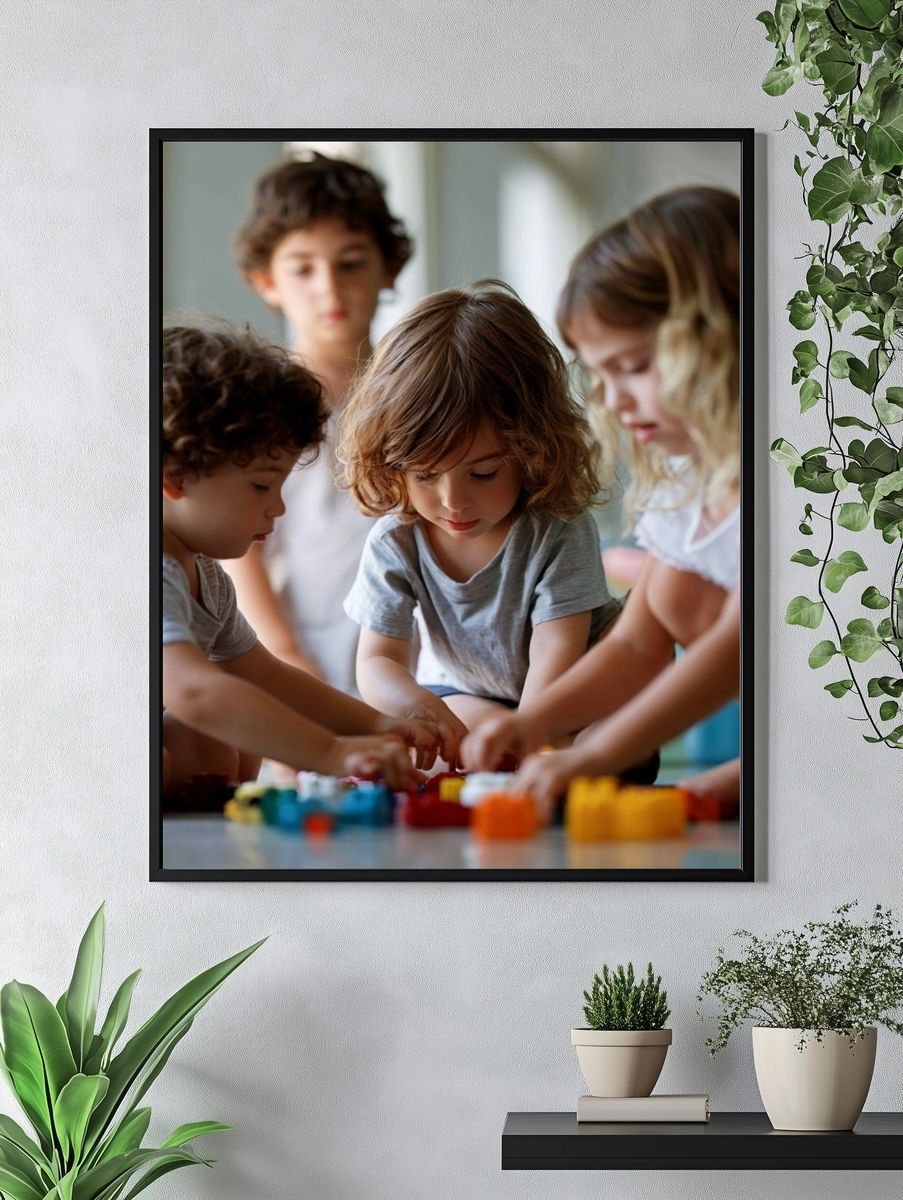 Children Playing Together Photography Poster. — room view 4