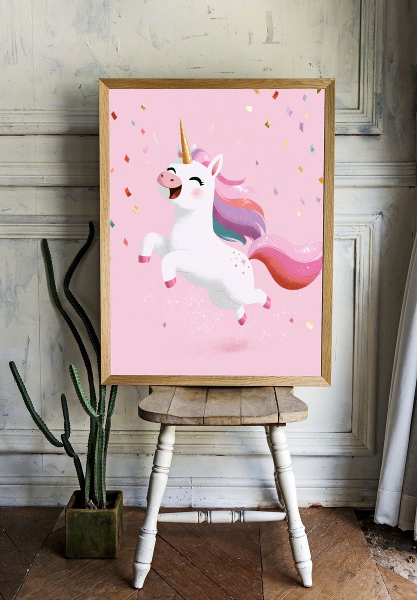 Rainbow Unicorn Celebration Poster. room preview