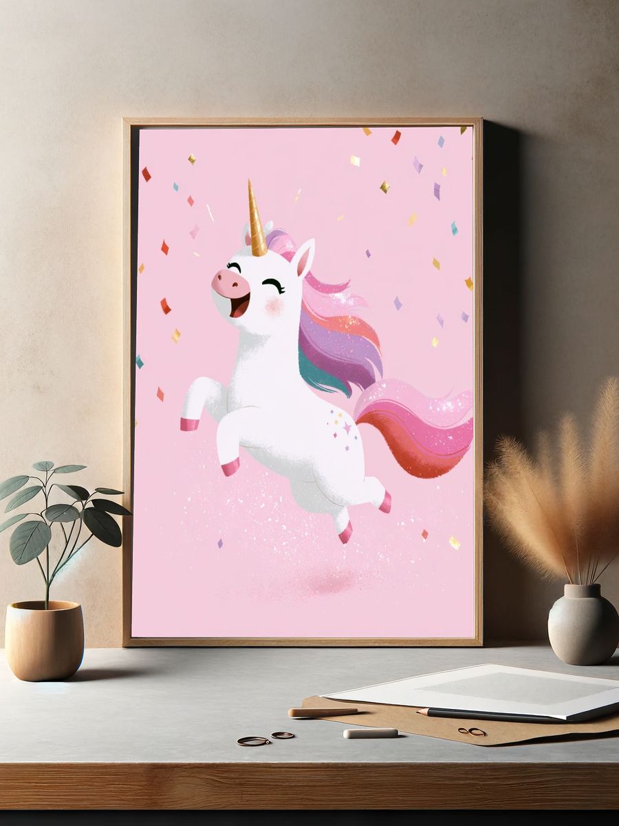 Rainbow Unicorn Celebration Poster. — room view 2