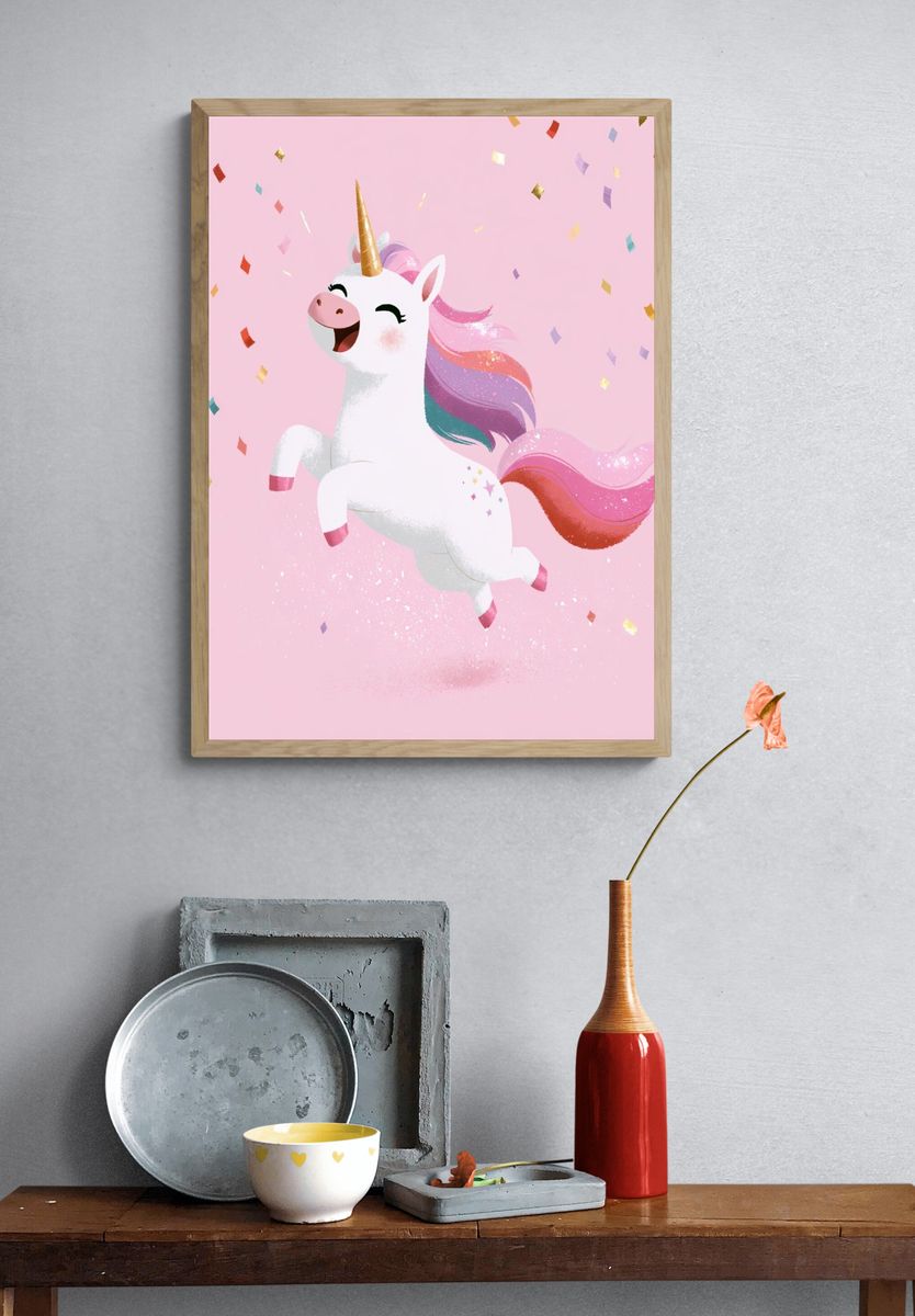 Rainbow Unicorn Celebration Poster. — room view 3