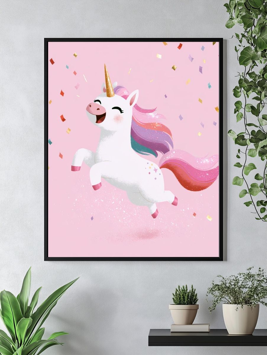Rainbow Unicorn Celebration Poster. — room view 4