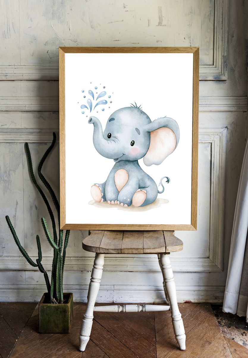 Baby Elephant Watercolor Poster. room preview
