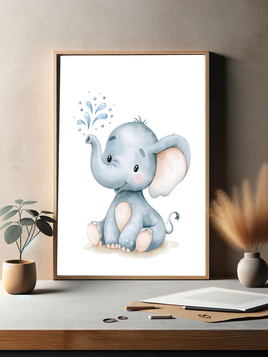 Baby Elephant Watercolor Poster. — room view 2