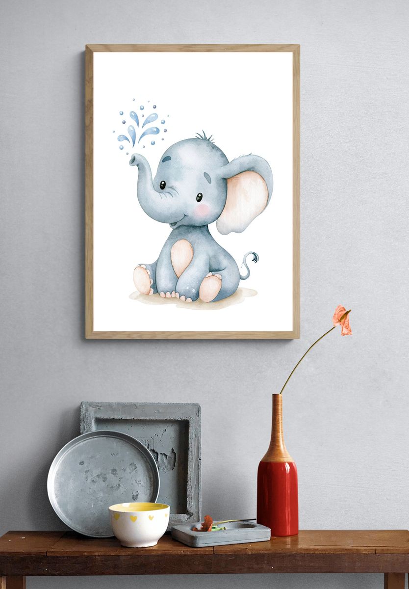 Baby Elephant Watercolor Poster. — room view 3