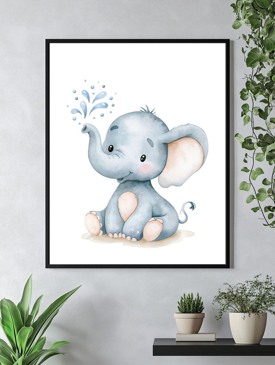Baby Elephant Watercolor Poster. — room view 4