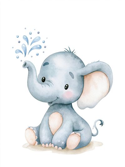 Baby Elephant Watercolor Poster.