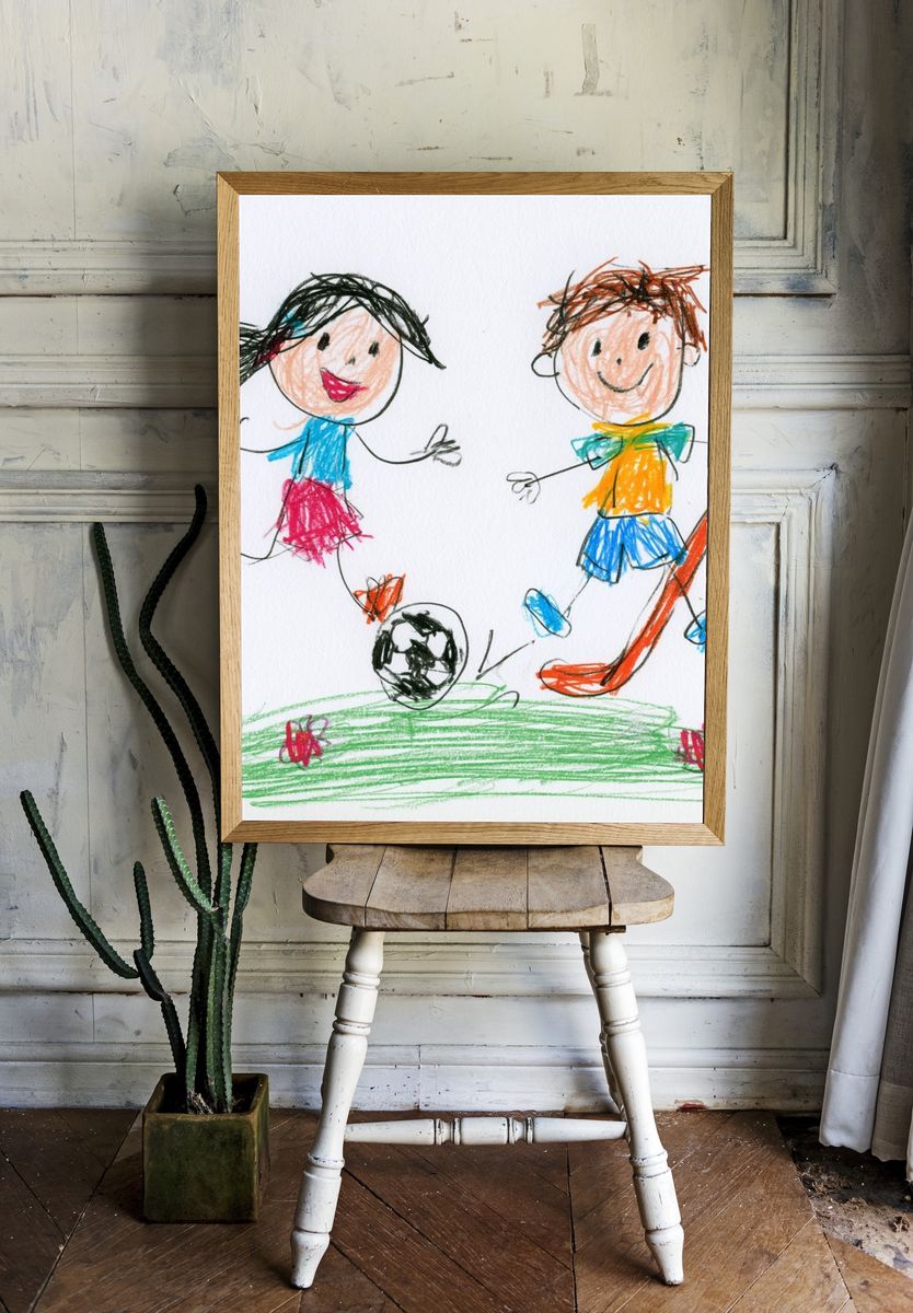 Kids Playing Soccer Illustration Poster. room preview