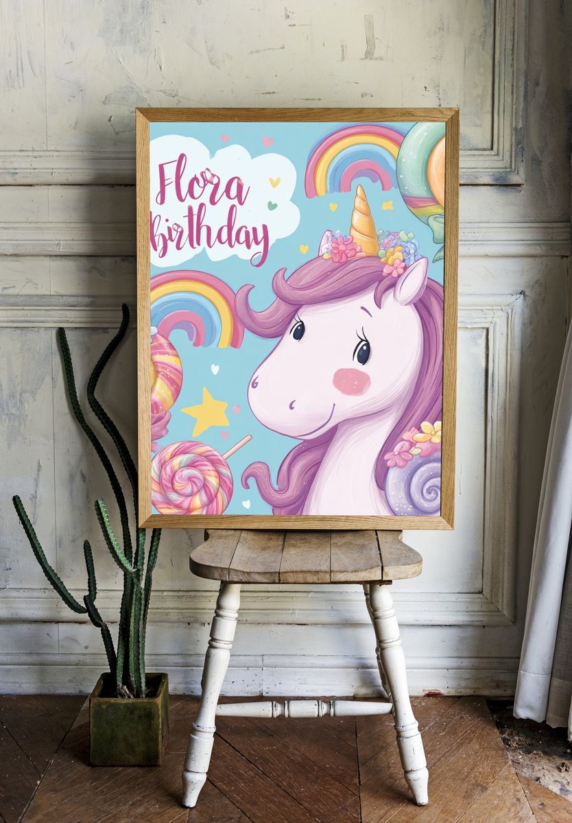 Flora Birthday Unicorn Print room preview