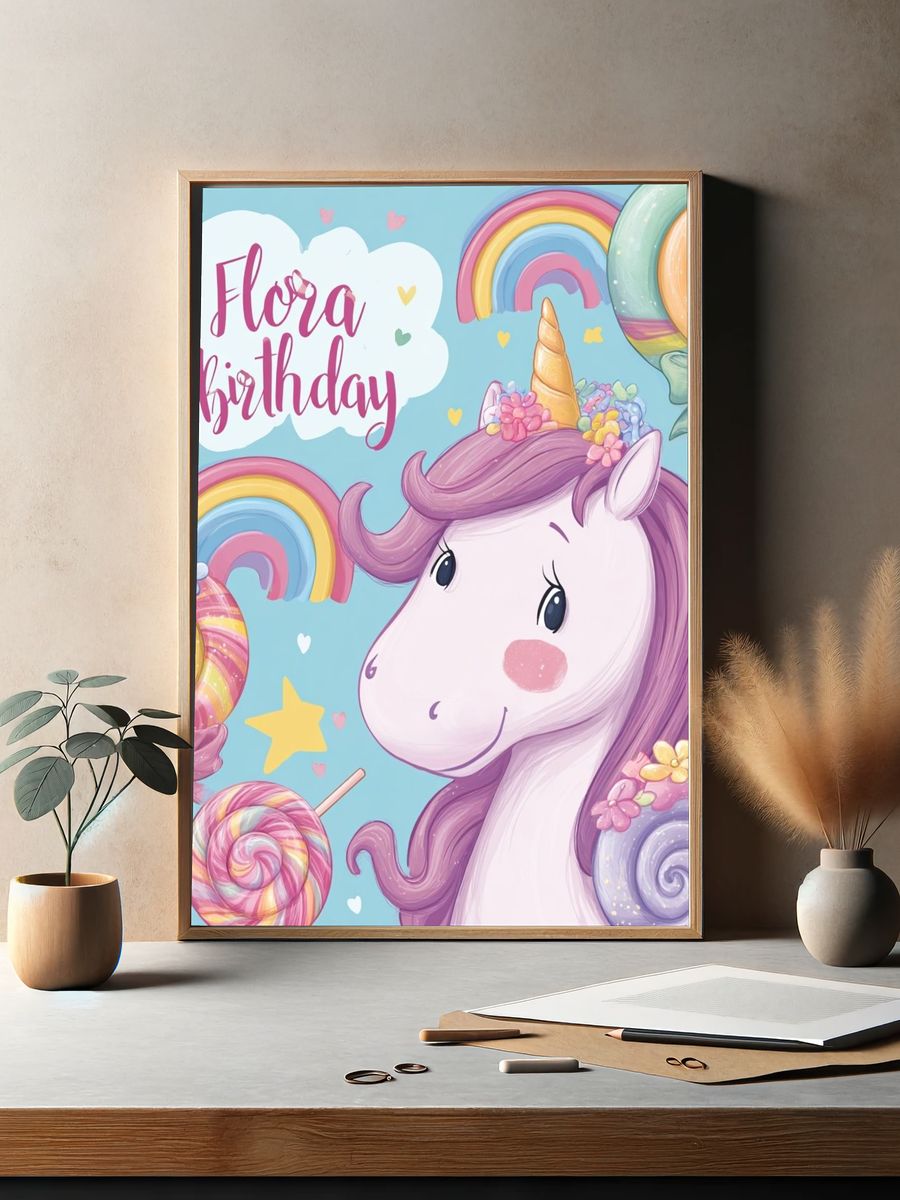 Flora Birthday Unicorn Print. — room view 2