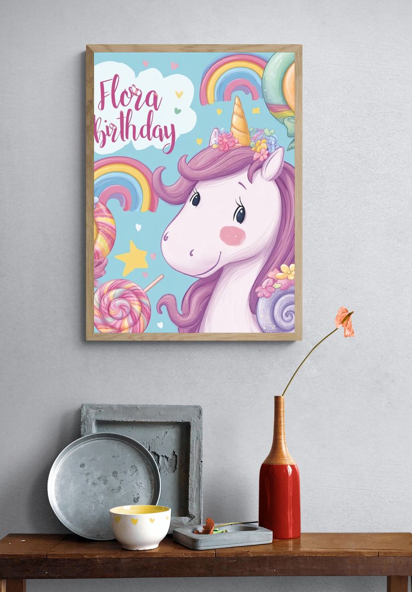 Flora Birthday Unicorn Print. — room view 3