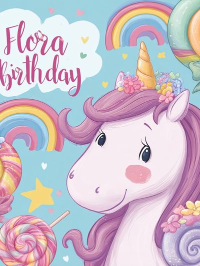 Flora Birthday Unicorn Print. poster
